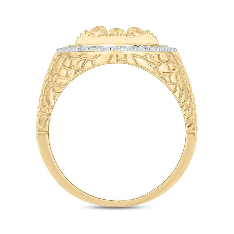 Main Image 4 of 1/5 CT. T.W. Diamond Praying Jesus Nugget Shank Ring in Sterling Silver with 14K Gold Plate