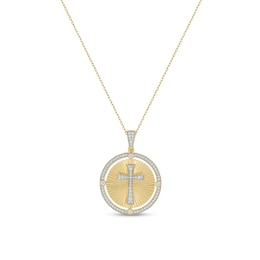1 CT. T.W. Diamond Flared Cross Medallion Necklace Charm in Sterling Silver with 14K Gold Plate