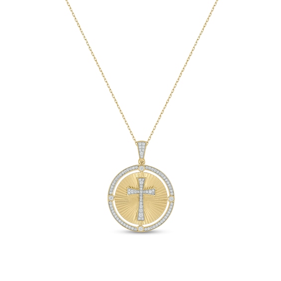1 CT. T.w. Diamond Flared Cross Medallion Necklace Charm in Sterling Silver with 14K Gold Plate