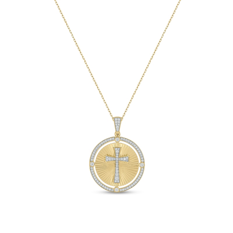 Main Image 1 of 1 CT. T.W. Diamond Flared Cross Medallion Necklace Charm in Sterling Silver with 14K Gold Plate