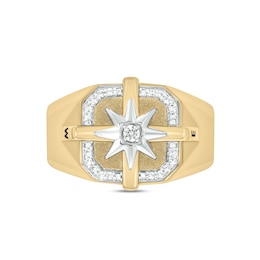 1/6 CT. T.W. Diamond Compass Rose Octagon Frame Ring in Sterling Silver with 14K Gold Plate