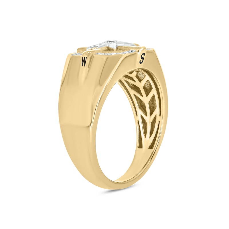 Main Image 2 of 1/6 CT. T.W. Diamond Compass Rose Octagon Frame Ring in Sterling Silver with 14K Gold Plate