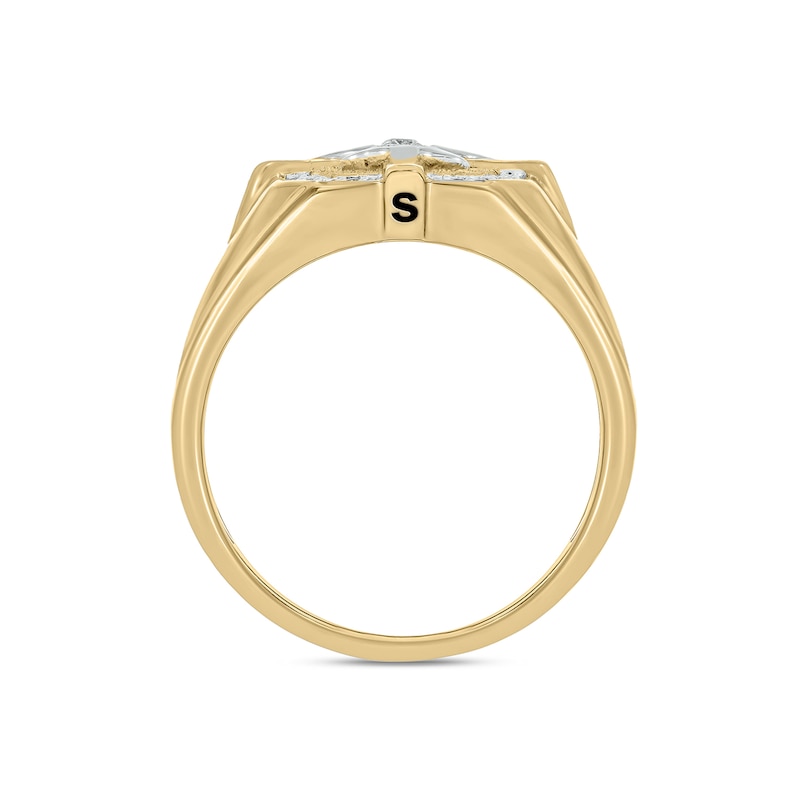 Main Image 3 of 1/6 CT. T.W. Diamond Compass Rose Octagon Frame Ring in Sterling Silver with 14K Gold Plate
