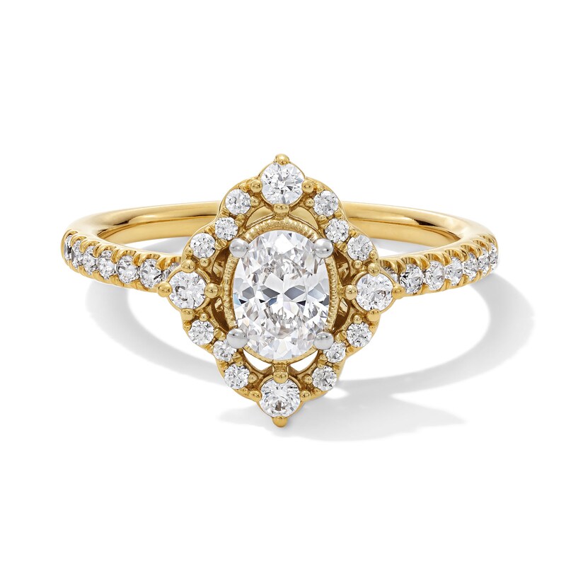 Main Image 1 of 7/8 CT. T.W. Oval Diamond Frame Engagement Ring in 14K Gold