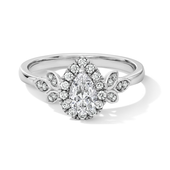 3/4 CT. T.w. Pear-Shaped Certified Lab-Grown Diamond Frame Engagement Ring in 14K White Gold (F/Vs2)