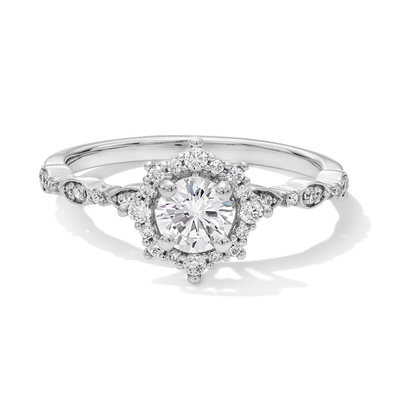 Main Image 1 of 3/4 CT. T.W. Diamond Starburst Frame Engagement Ring in 14K White Gold