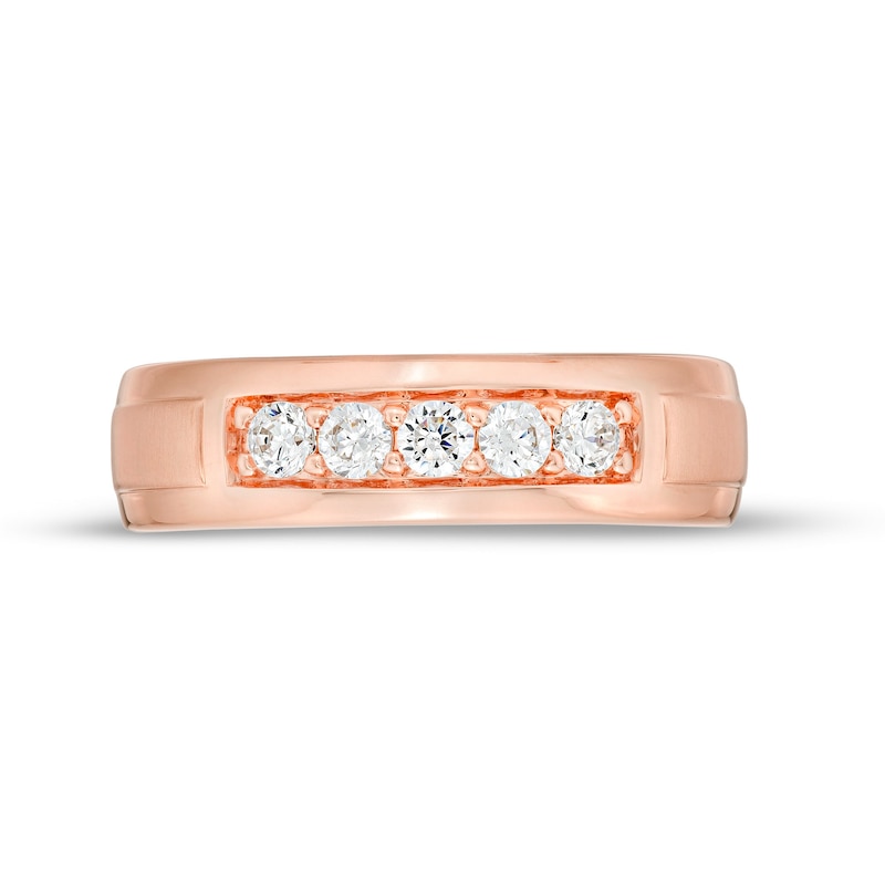 Main Image 4 of Vera Wang Men 3/8 CT. T.W. Diamond Five-Stone Wedding Band in 14K Rose Gold