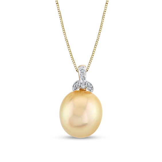 11.0-12.0mm Golden South Sea Cultured Pearl and Diamond-Accent Pendant in 10K Gold