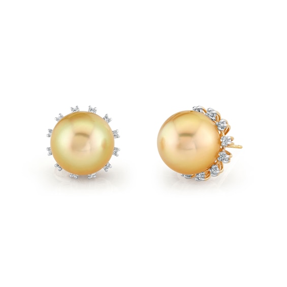 10.0-11.0mm South Sea Cultured Pearl and 1/4 CT. T.w. Diamond Stud Earrings in 10K Gold
