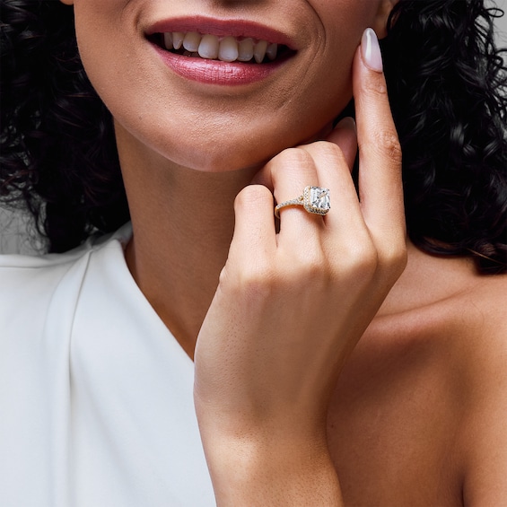 4-1/2 CT. T.w. Asscher-Cut Certified Lab-Grown Diamond Frame Engagement Ring in 14K Yellow Gold (F/Vs2)