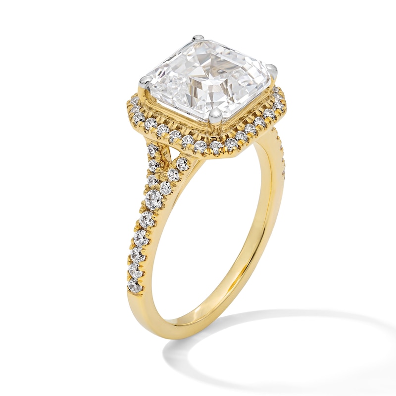 Main Image 2 of 4-1/2 CT. T.W. Asscher-Cut Certified Lab-Grown Diamond Frame Engagement Ring in 14K Yellow Gold (F/VS2)