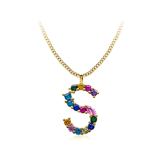 Multi-Color Initial "S" Necklace with Birthstone (1 Stone)