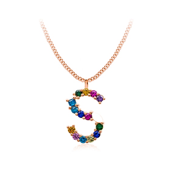 Multi-Color Initial "S" Necklace with Birthstone (1 Stone)