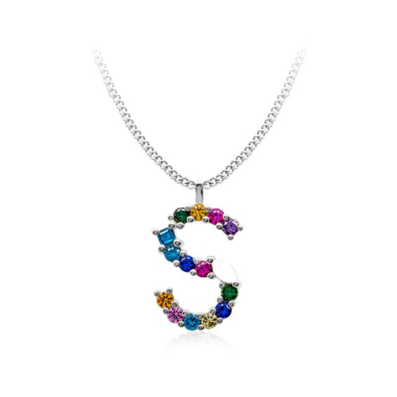 Multi-Color Initial "S" Necklace with Birthstone (1 Stone)