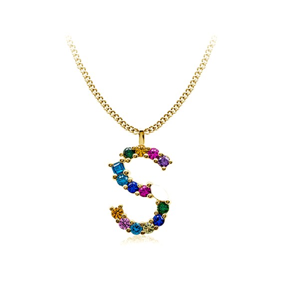 Multi-Color Initial "S" Necklace with Birthstone (1 Stone)