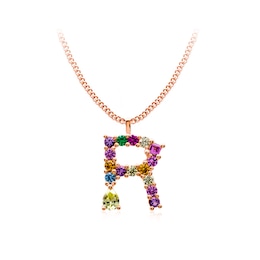 Multi-Color Initial "R" Necklace with Birthstone (1 Stone)