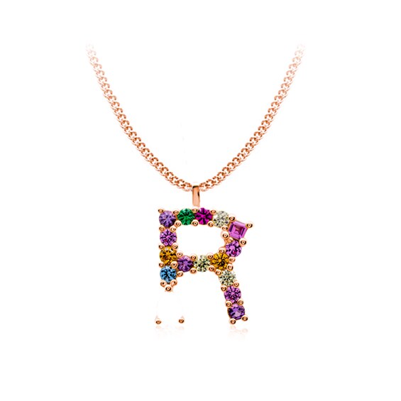 Multi-Color Initial "R" Necklace with Birthstone (1 Stone)