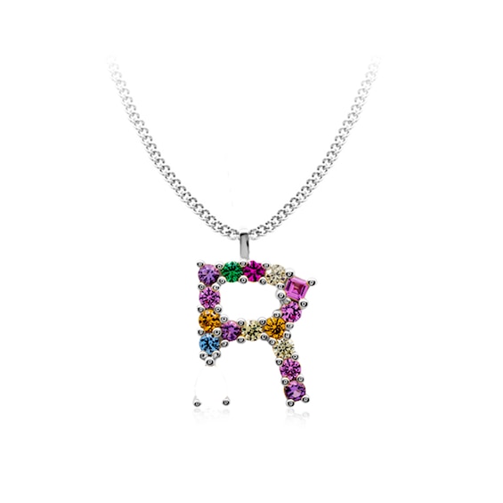 Multi-Color Initial "R" Necklace with Birthstone (1 Stone)