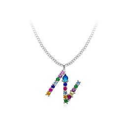 Multi-Color Initial "N" Necklace with Birthstone (1 Stone)