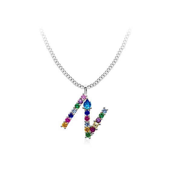 Multi-Color Initial "N" Necklace with Birthstone (1 Stone)