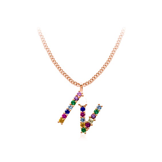 Multi-Color Initial "N" Necklace with Birthstone (1 Stone)