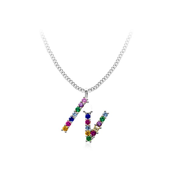 Multi-Color Initial "N" Necklace with Birthstone (1 Stone)