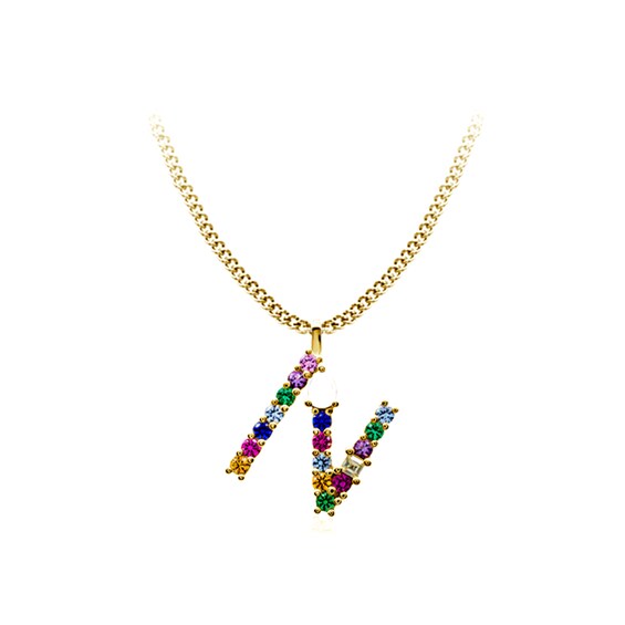 Multi-Color Initial "N" Necklace with Birthstone (1 Stone)