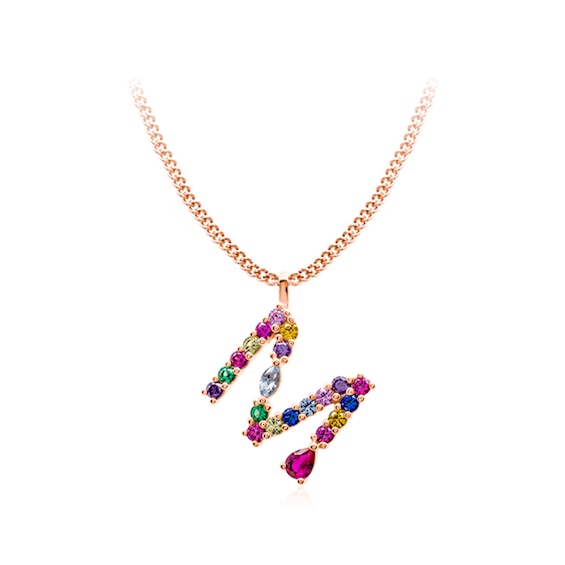 Multi-Color Initial "M" Necklace with Birthstone (1 Stone)
