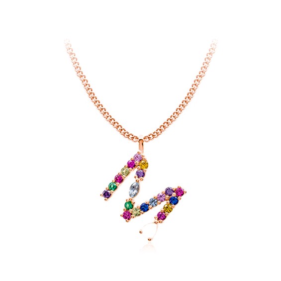 Multi-Color Initial "M" Necklace with Birthstone (1 Stone)