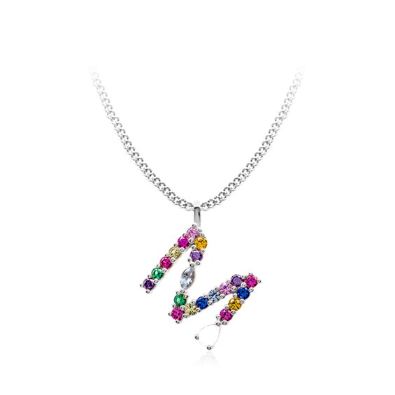 Multi-Color Initial "M" Necklace with Birthstone (1 Stone)