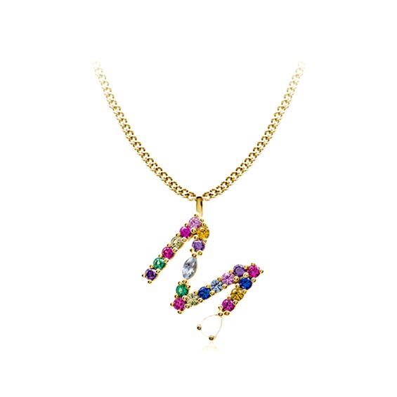 Multi-Color Initial "M" Necklace with Birthstone (1 Stone)