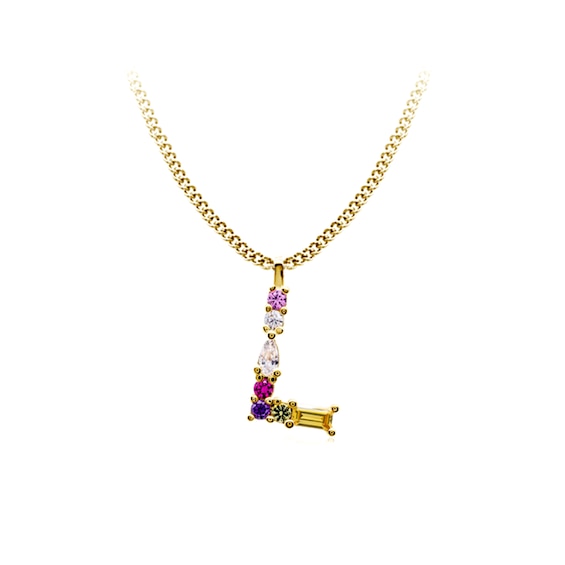 Multi-Color Initial "L" Necklace with Birthstone (1 Stone)