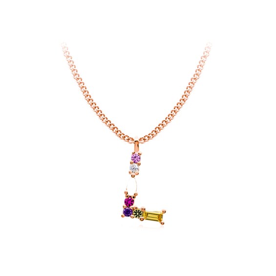Multi-Color Initial "L" Necklace with Birthstone (1 Stone)