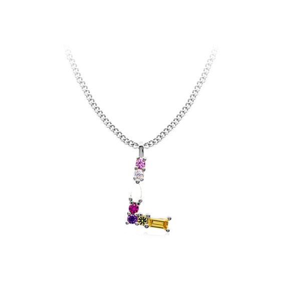 Multi-Color Initial "L" Necklace with Birthstone (1 Stone)