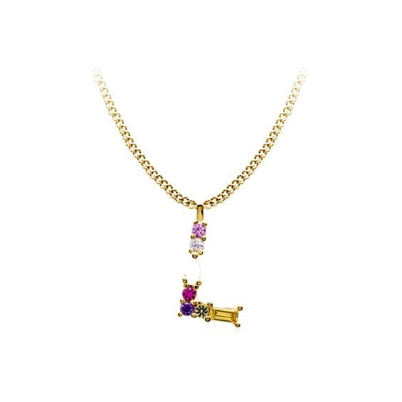 Multi-Color Initial "L" Necklace with Birthstone (1 Stone)