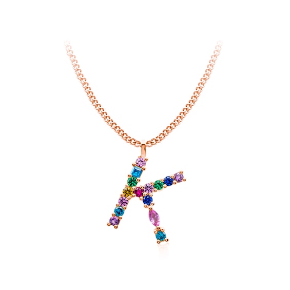Multi-Color Initial "K" Necklace with Birthstone (1 Stone)
