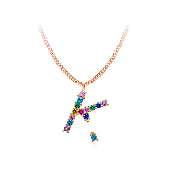 Multi-Color Initial "K" Necklace with Birthstone (1 Stone)