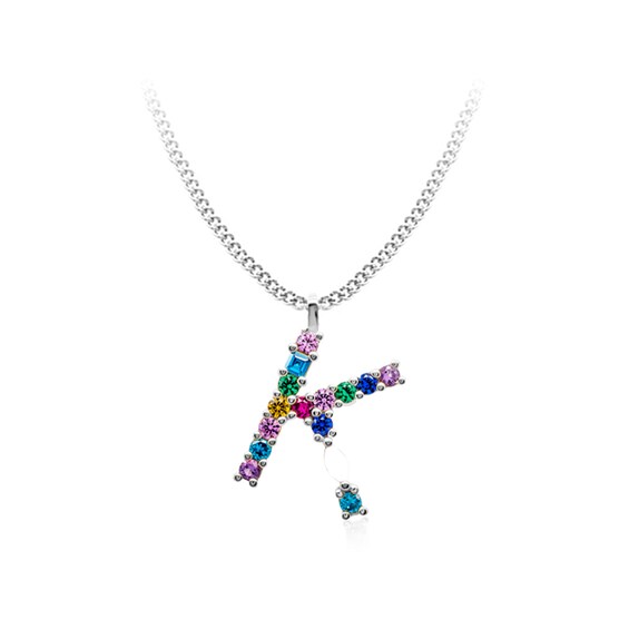 Multi-Color Initial "K" Necklace with Birthstone (1 Stone)