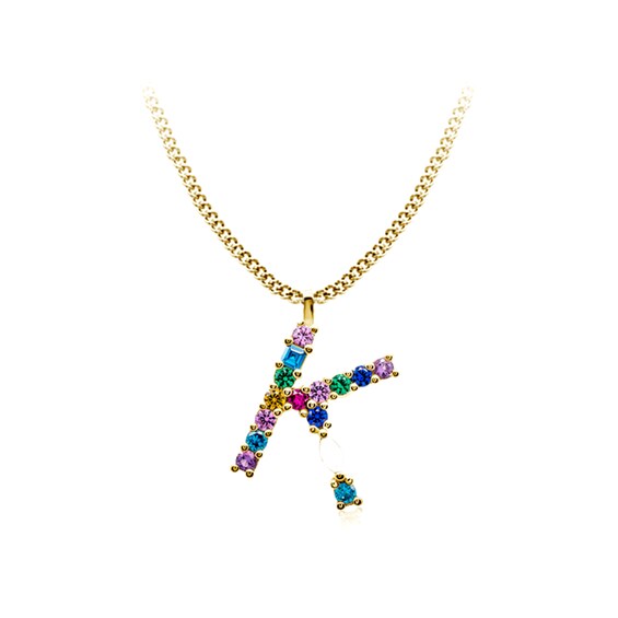 Multi-Color Initial "K" Necklace with Birthstone (1 Stone)