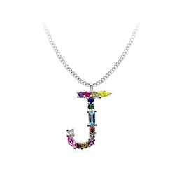 Multi-Color Initial "J" Necklace with Birthstone (1 Stone)