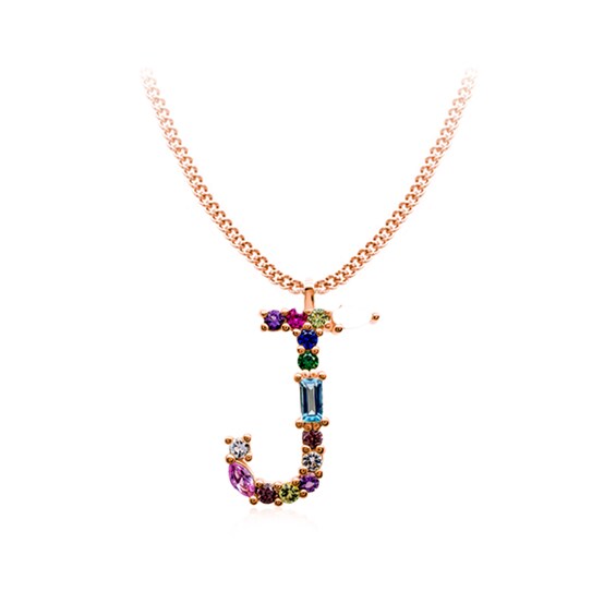 Multi-Color Initial "J" Necklace with Birthstone (1 Stone)