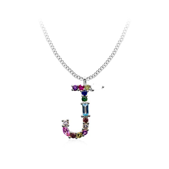 Multi-Color Initial "J" Necklace with Birthstone (1 Stone)