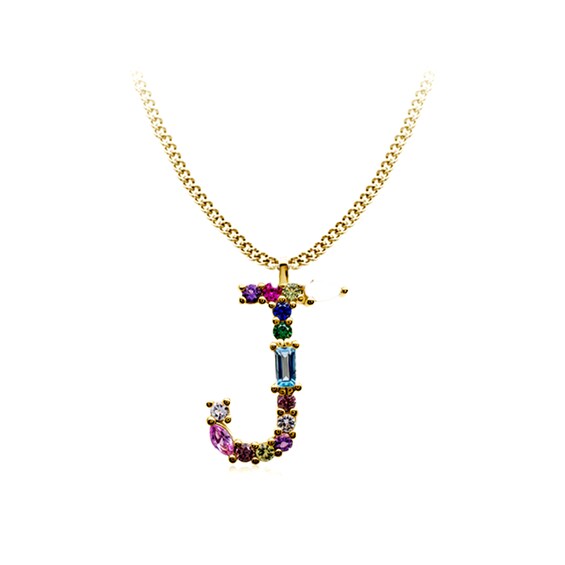 Multi-Color Initial "J" Necklace with Birthstone (1 Stone)