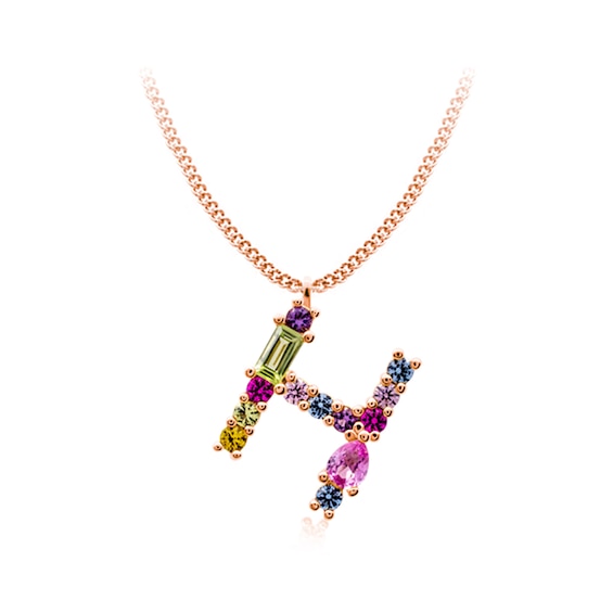 Multi-Color Initial "H" Necklace with Birthstone (1 Stone)