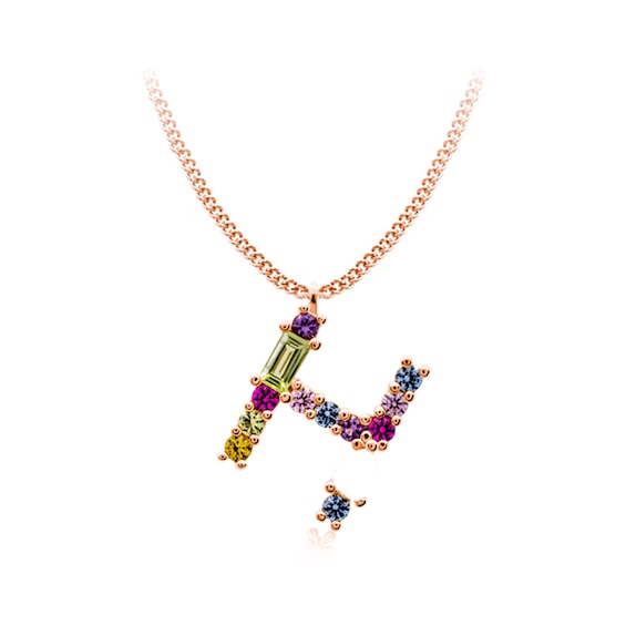Multi-Color Initial "H" Necklace with Birthstone (1 Stone)
