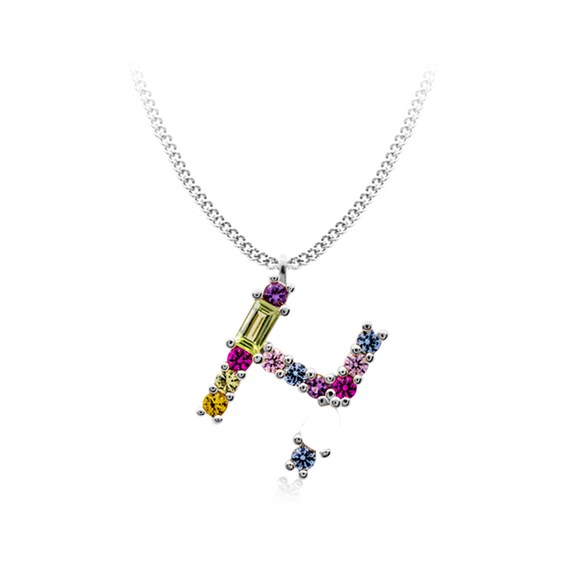Multi-Color Initial "H" Necklace with Birthstone (1 Stone)
