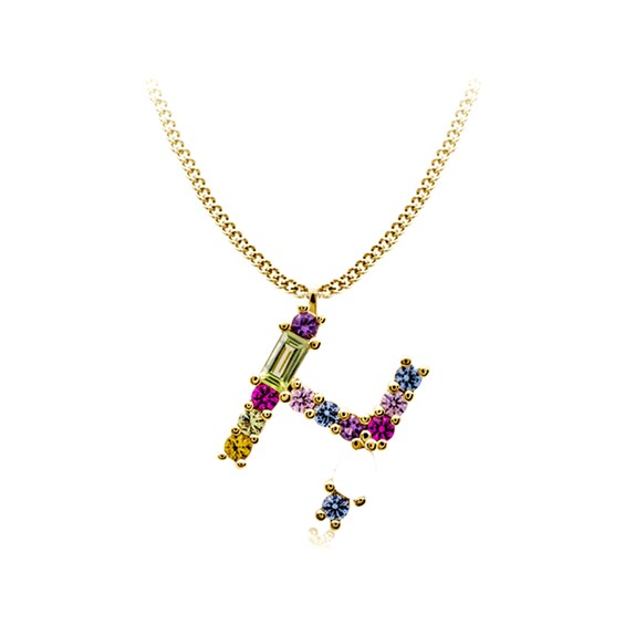 Multi-Color Initial "H" Necklace with Birthstone (1 Stone)