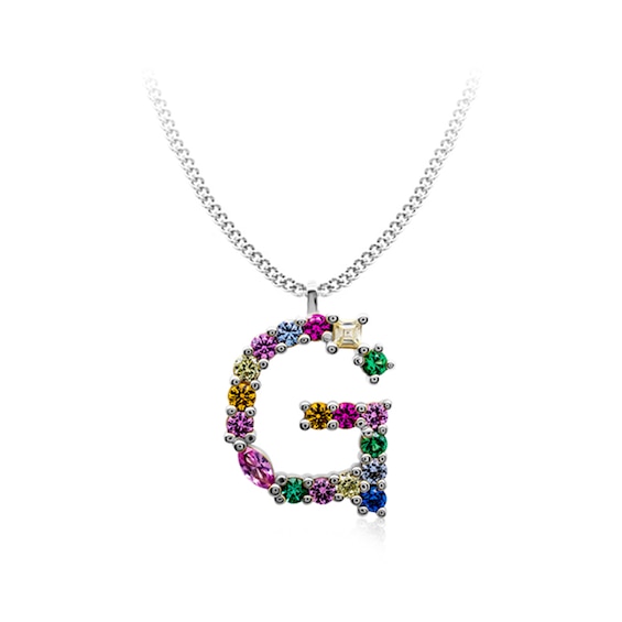 Multi-Color Initial "G" Necklace with Birthstone (1 Stone)
