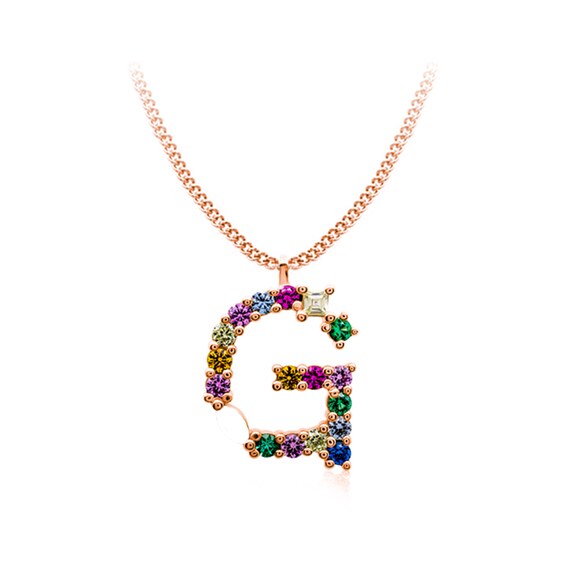 Multi-Color Initial "G" Necklace with Birthstone (1 Stone)