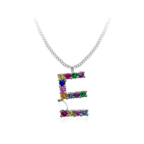 Multi-Color Initial "E" Necklace with Birthstone (1 Stone)